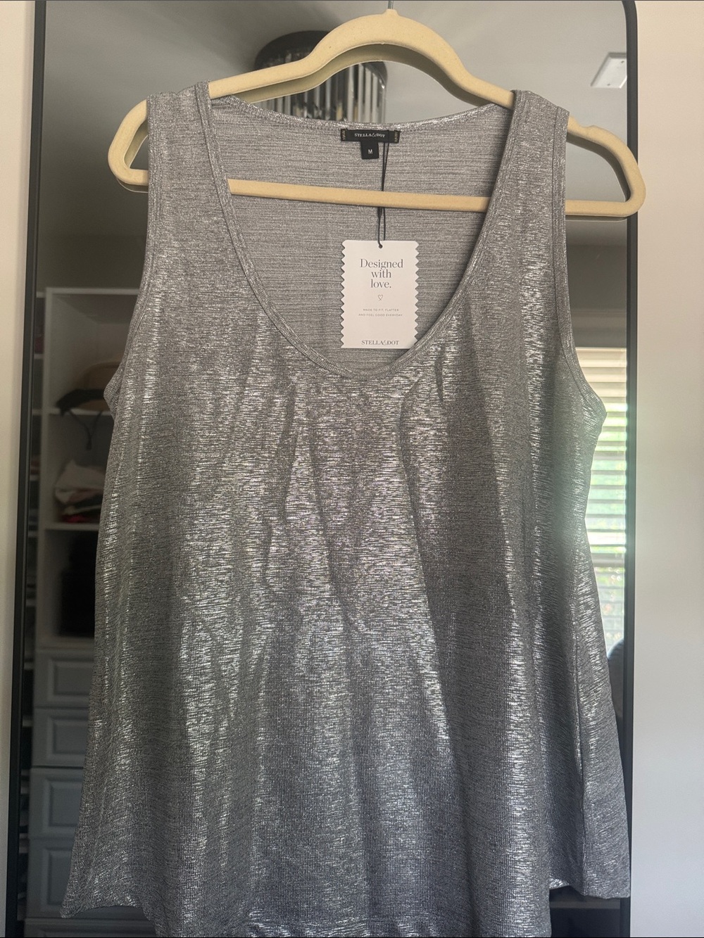 Stella & Dot Silver Metallic Scoop Neck Tank